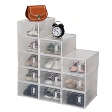 ITopRoad Shoe Storage Boxes 6 Pack Clear Plastic Stackable - White