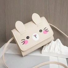 1Pc New Sweet Mini Crossbody Bag, Children's Cute Cartoon Kitten Casual Crossbody Bag, Small Coin Purse For Girls, Messenger Bag Handbag Wallet For Travel Daily Use - Beige - View 4