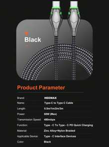 60w Type C 充電線,usb C To Usb C 3a快速充電編織充電線,適用於iphone 15/15 Pro/15 Plus/15 Pro Max,ipad Mini 6/ Pro 2021,三星galaxy S23/22,s10 S9 S8 Plus,note 9 8,a11 A20 A51,g6 G7 V30 V35,moto Z2 Z3 - 黑色 - 查看 9