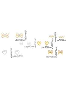 1套簡約時尚蝴蝶結耳釘 - 白色 - 查看 3