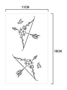 1 件弓、箭、花朵圖案臨時紋身貼紙,防水,可持續 1-2 週不反光,適合女性手腕或側腰 - 黑色 - 查看 4