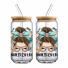 1 張職業主題 Uv Dtf 玻璃杯包裹轉印貼紙,uv Dtf 轉印防水貼花貼紙適用於 16 盎司 Libbey 玻璃杯、杯子和玻璃杯 Diy 裝飾！ - 彩色 - 查看 3