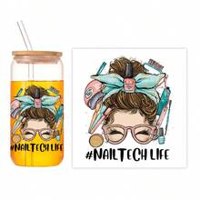 1 張職業主題 Uv Dtf 玻璃杯包裹轉印貼紙,uv Dtf 轉印防水貼花貼紙適用於 16 盎司 Libbey 玻璃杯、杯子和玻璃杯 Diy 裝飾！ - 彩色 - 查看 2