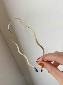 街头风单件装时尚女士金色金属波浪发箍，弧形发箍，几何细发箍，适合日常、派对、优雅头饰，金色头饰，发箍，发圈，头饰，发饰，头饰 - 金色 - 查看 4