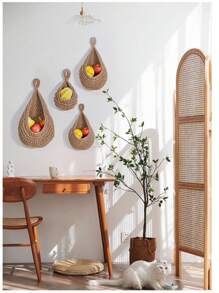 1入手編蔬果掛籃，掛牆式，鳥巢式配露滴形網，可掛牆安裝 - 棕色 - 查看 6