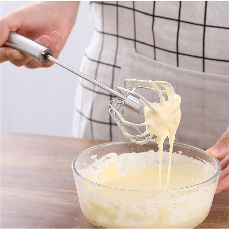 1 件不鏽鋼半自動旋轉打蛋器手持式家用攪拌攪拌器 - 銀色 - 查看 1