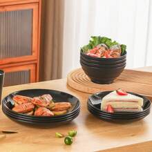 1pc Black Reusable, Unbreakable Plastic Food Plate, Lightweight Camping Dish, Various Color Microwave Safe Plate, Kitchen Dishwasher Safe (3 Sizes) - Black - View 2