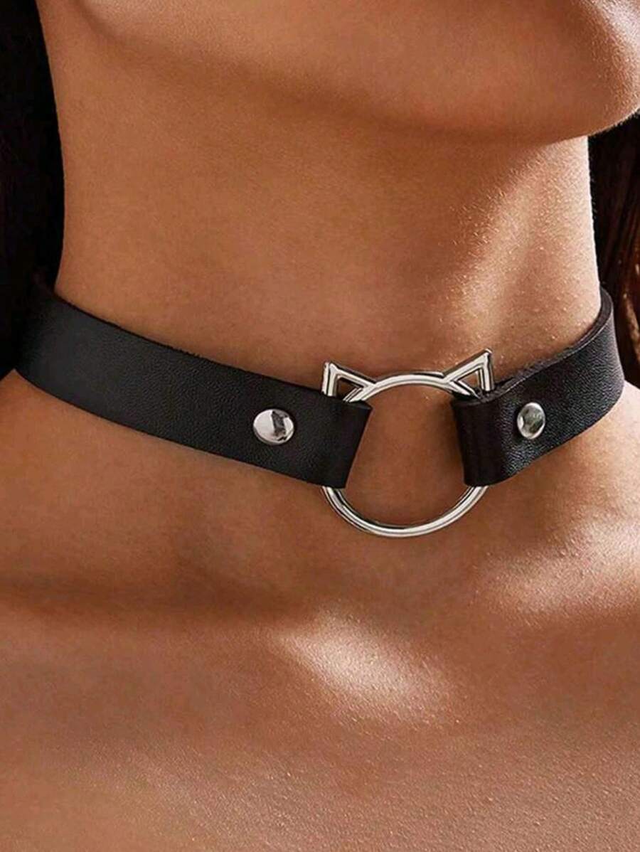 1 pezzo Collana in pelle PU con orecchie di gatto personalizzata da donna, catena alla moda per la clavicola come accessorio per cosplay o decorazione per feste in discoteca, Ognissanti