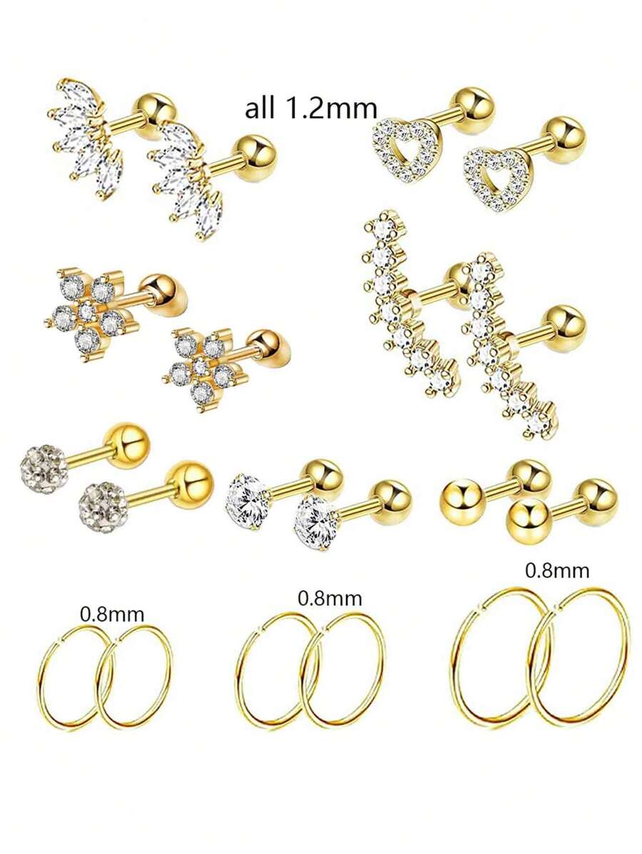 20pcs Stainless Steel Stud Earrings Set For Women Men Star Moon Flower