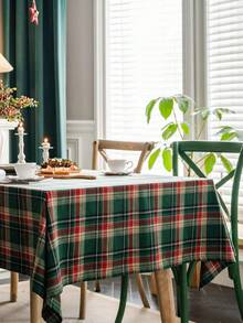 1片美國節日風格全聚酯格紋方形桌布套 - 紅綠色 - 查看 2