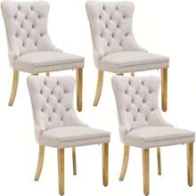 4 Piece Set Velvet Upholstered Dining Chairs, Wingback Armless Side Chairs Button Tufted With Gold/Silver Stainless Steel Plating Legs For Kitchen Dining Room. - Beige - View 1