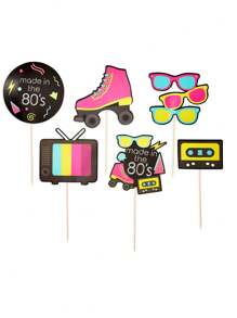 Sparkle and Bash 80s Party Decorations Centerpieces, Colorful Stick Table Toppers, 6 Retro Designs (30 Pieces) - Multicolor - View 8