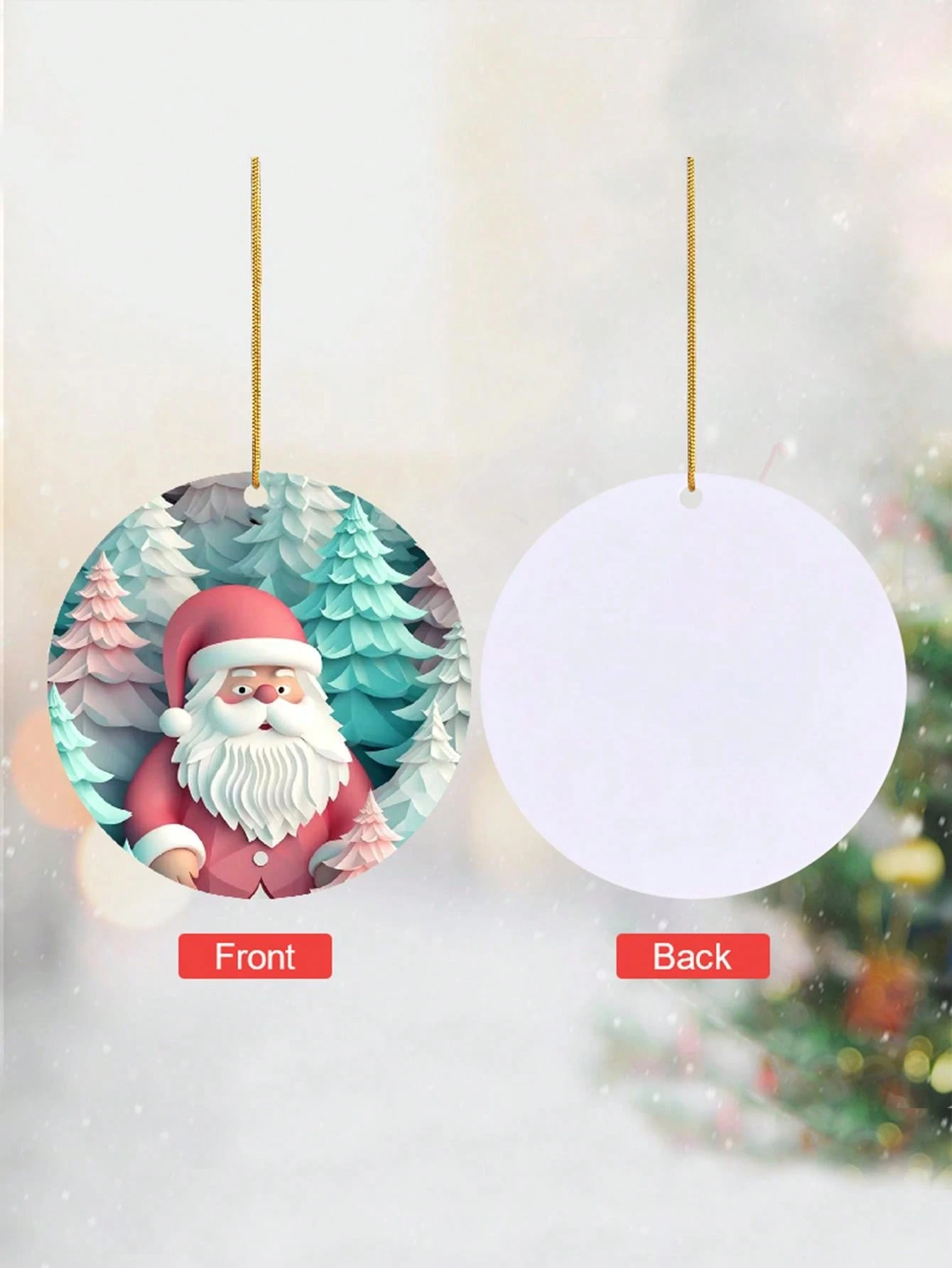 1pc 2d Christmas Singlesided Pink Santa Claus & Blue Christmas Tree