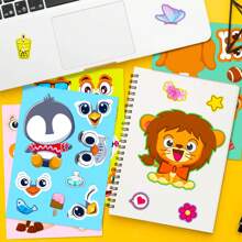48pcs Animal Make A Face Stickers, Make You Own Cartoon Animal Mix And Match Stickers For Laptop Luggage Water Bottle, Cute Vinyl Waterproof Stickers For Party Favor Supplies Birthday Craft - Multicolor - View 9