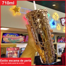 Double Wall Acrylic Cup With Lid And Straw Cardboard Packaging Model YUB-007 710ml - Champagne - View 2