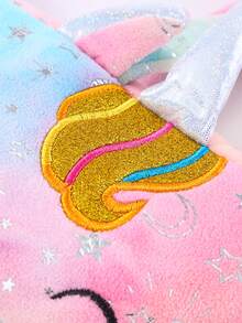 1個獨角獸扎染多彩絨面肩袋,兒童可愛斜挎包,設有前袋和可調式肩帶,適合郊遊和假日禮物隨機絨毛顏色 - 彩色 - 查看 3