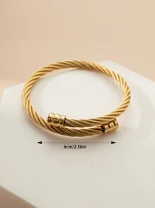 1 Bracelet Pour Homme En Acier Inoxydable Plaqué Or 18 Carats Avec Design Fileté Torsadé