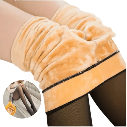 Meia-Calça Térmica Forrada Peluciada Translúcida de Lã Legging Grossa Inverno Quente Feminina
