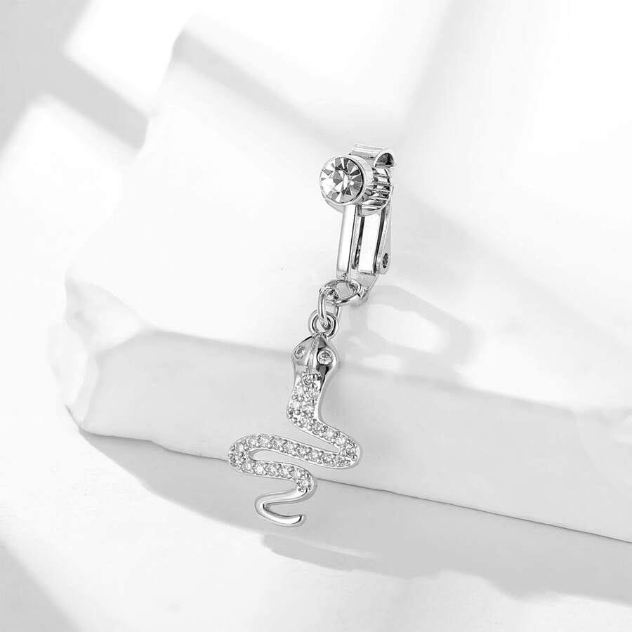 1Pc Snake Fake Belly Ring - Silver - View 1