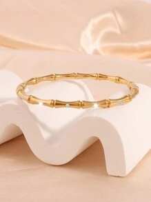 1 Pc Personalized Simple Luxury Stainless Steel Bamboo Bracelet Set With Rhinestones Is Suitable For Ladies To Wear Without Fading When Dating - Gold - View 6