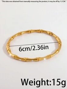 1 Pc Personalized Simple Luxury Stainless Steel Bamboo Bracelet Set With Rhinestones Is Suitable For Ladies To Wear Without Fading When Dating - Gold - View 5