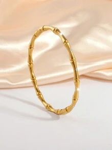 1 Pc Personalized Simple Luxury Stainless Steel Bamboo Bracelet Set With Rhinestones Is Suitable For Ladies To Wear Without Fading When Dating - Gold - View 1