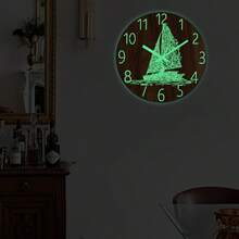 12英寸夜光木質圓形掛鐘,帆船圖案復古托斯卡納鄉村風格,靜音電池驅動,適用於廚房、臥室、辦公室家居等房間掛鐘(不含電池) - 棕色 - 查看 9