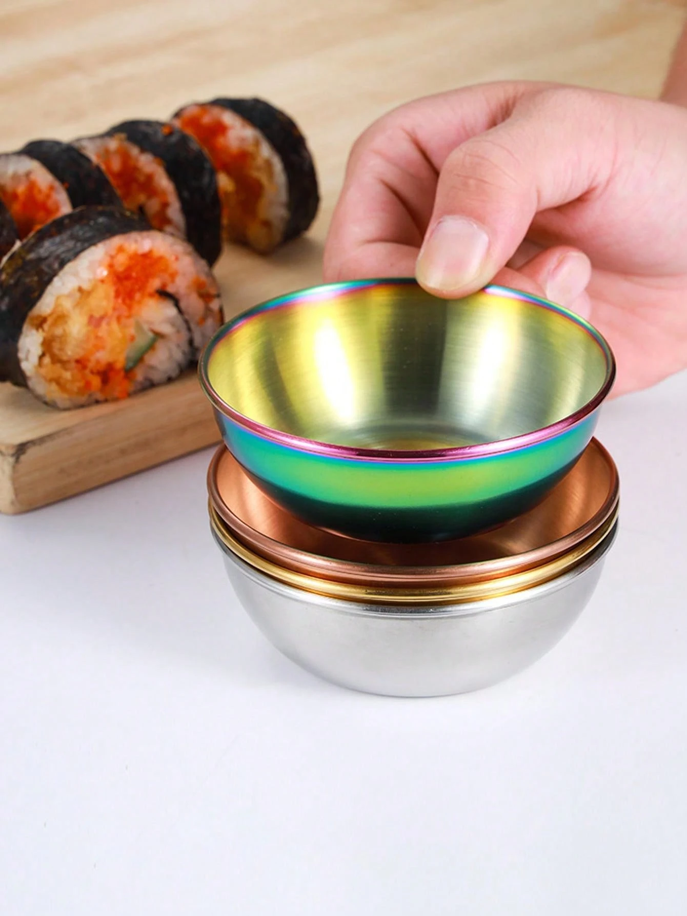 1pc Stainless Steel Round Dipping Dish For Soy Sauce, Ketchup, Korean