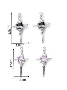 5入組嵌鑽十字形diy鑲嵌材料,可製作耳環,項鍊,y2k風格吊墜 - 彩色 - 查看 2