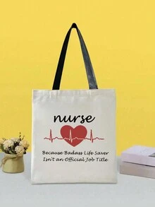 Nurse Letter Print Shoulder Bag, Tote Bag, Funny Gift, Holiday Shopping, Simple Shopping Bag, Extra Large Capacity For Daily Commuting, Nurse Gift Shopping Bag, Reusable Grocery Bag, Interesting Gift, Especially Suitable For Doctors, Nurses One's Gift - Multicolor - View 1