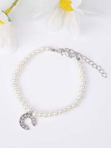 1條時尚銀色鍍白珍珠串珠鑲鑽石26個字母手鍊,適合女士禮物 - 珍珠 - 查看 32