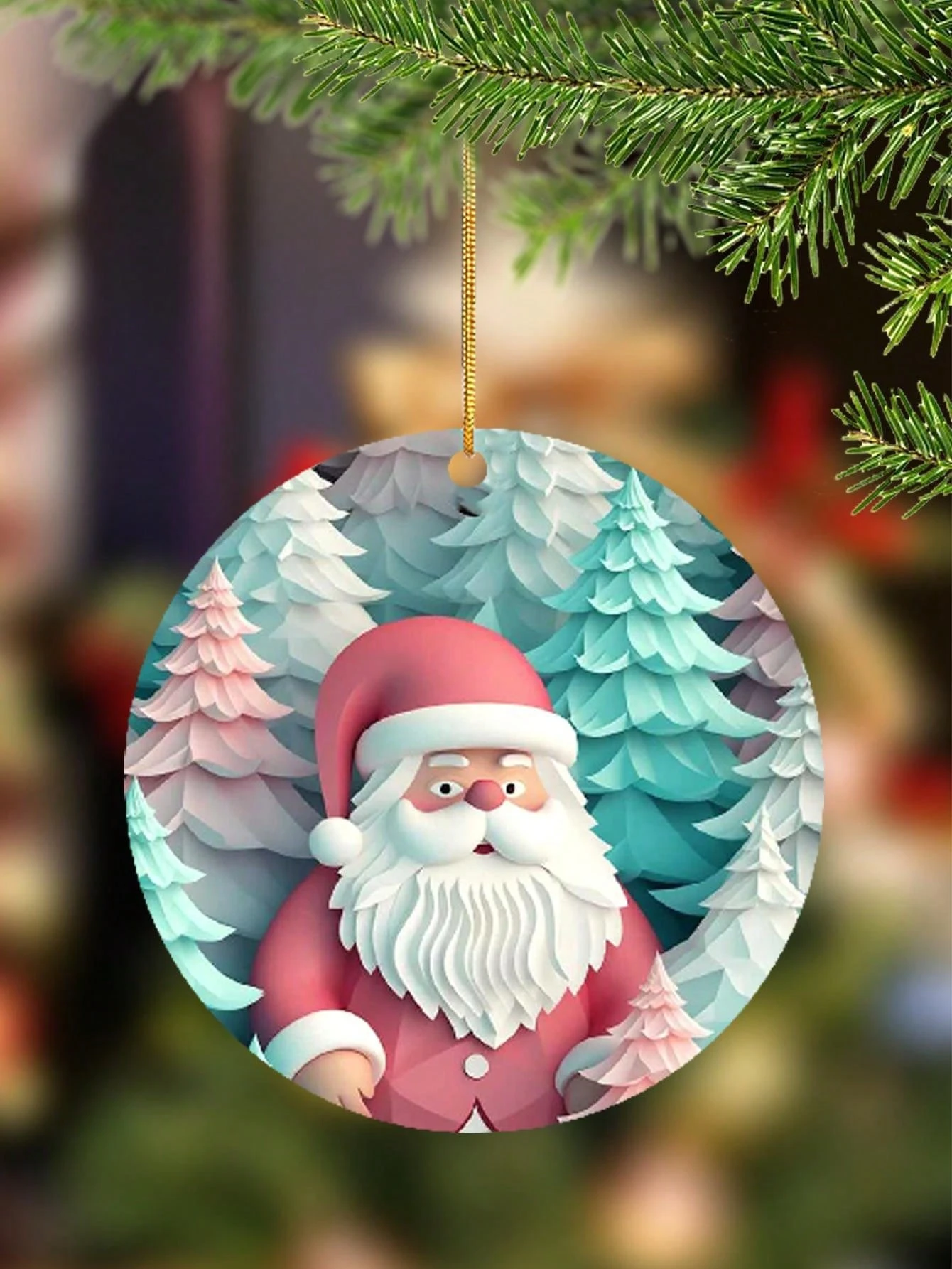 1pc 2d Christmas Singlesided Pink Santa Claus & Blue Christmas Tree