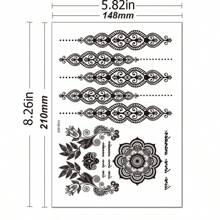 8套蕾絲暫時性紋身貼紙,黑色蕾絲設計,新娘紋身裝飾 - 黑色 - 查看 2