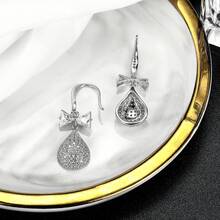 VOLUKA 閃耀圓形切割cz落下耳環女士18k白金鍍層立方氧化鋯吊墜輕便低敏插環珠寶禮物結婚 - 白色 - 查看 2