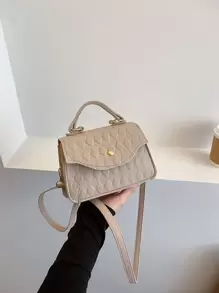 Mini Geometric Embossed Metal Decor Flap Square Bag - Khaki - View 10