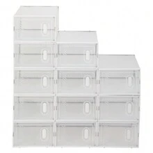 ITopRoad Shoe Storage Boxes 6 Pack Clear Plastic Stackable - White