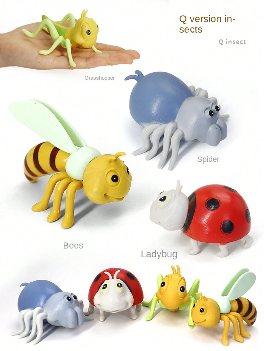 可愛的卡通昆蟲世界玩具,q版蜜蜂造型裝飾性蟋蟀蚱蜢塑料模型,瓢蟲蜘蛛飾品,兒童禮物和家庭裝飾的有趣動物模型