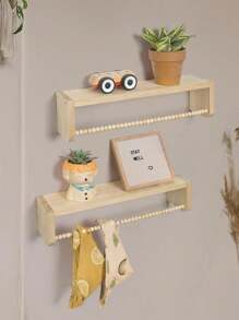 SUMGAR Wandregal Holz Kinderzimmer Bücherregal 3er Set Schweberegal Kinderregal Holz mit Holzperlen-Design für Organizer Küche Gewürzregal Wand Deko Aufbewahrungsregal für Kinder Bad Wohnzimmer