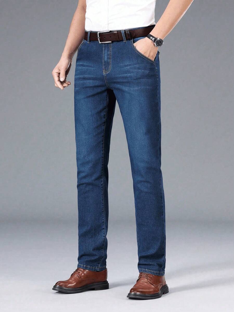 Men Pants - 深色水洗藍 - 查看 1