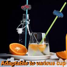 16入組10.23英寸可重複使用的直身飲料吸管,帶有車主題裝飾,6個隨機顏色和16種圖案,派對禮物吸管,聖誕禮物,適用於各種家庭聚會,生日聚會,主題派對,節日禮品 - 彩色 - 查看 4