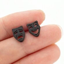 1Pair Creative Funny Mask Stud Earrings for Men Women Couple Earrings Party Jewelry Gifts - Black - View 2