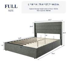 Allewie Lift Up Storage Bed With Modern Wingback Headboard, Hydraulic Storage, No Box Spring Needed, Full/Queen/King Size Bed Frame * Bed Frame Queen Queen Bed Frame Bed Frame Full Full Size Bed Frame King Size Bed Frame Twin Bed Frame Room Decor Home Decor Christmas Decor Bedroom Decor Valentine Day Decor Storage Living Room Decor Furniture House Decor - Màu xám đen - Xem 7