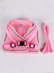 Supet 1set Small Dog Reflective Harness And Leash, Easy To Wear, Suitable For Indoor And Outdoor Use - Pink - View 7