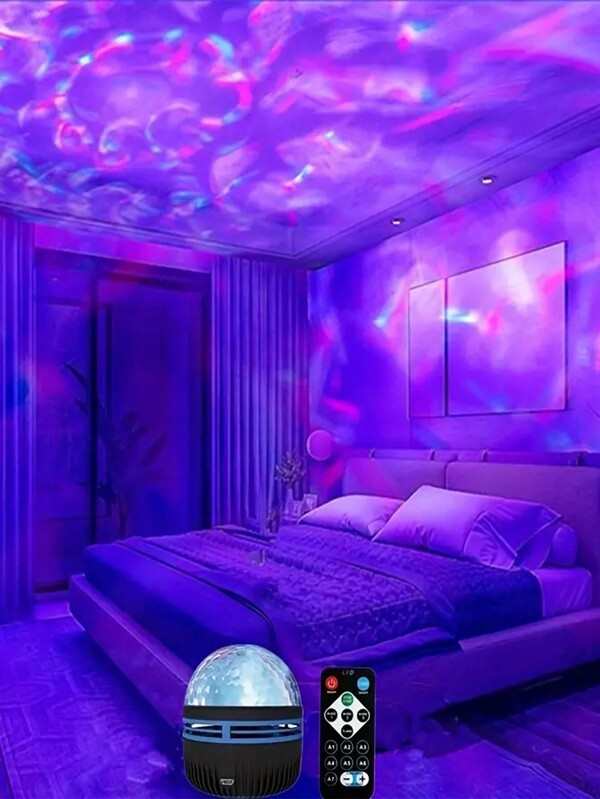 1pc Usb Water Ripple Projection Lamp, Remote Control Seven-Color Dimming, Bedroom Luminous Projection Lamp, Adult Game Room, Home Theater, Room Decoration, Valentine's Day Gift, Camping, Wedding Decoration