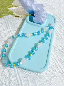 藍色磨砂七彩米珠手機掛繩 - 藍色 - 查看 2
