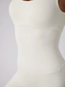 1pc Women Seamless Tank Top & Leggings Set, Tummy Control Yoga Fitness Jumpsuit - Beige - View 7