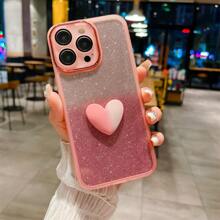 1pc Pink Clear Case With Anti-Drop Protective Electroplated Frame, Lens Film, Sparkling Heart Design, Tpu Soft Shell For Diy, Compatible With Iphone, Samsung, Redmi And Oppo - Pink - View 2