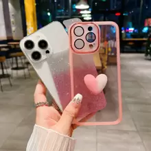 1pc Pink Clear Case With Anti-Drop Protective Electroplated Frame, Lens Film, Sparkling Heart Design, Tpu Soft Shell For Diy, Compatible With Iphone, Samsung, Redmi And Oppo - Pink - View 4