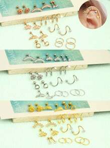 20pcs Stainless Steel Stud Earrings Set For Women Star Moon Flower Heart Leaf Opal 16G Or 20G Cartilage Earrings Hypoallergenic Flatback Earrings Piercing Jewelry Valentines - Ear Stud - View 2