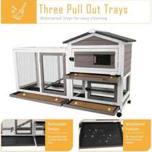 PETSCOSSET Rabbit Hutch Indoor - Rabbit Hutch Outdoor Rabbit Cage Indoor Large Rabbit Cage On Wheels, Ramp, Waterproof Asphalt Roof Bunny Hutch Guinea Pig Cages Small Animal Hutch For Hamster Ferret - Grey - View 3